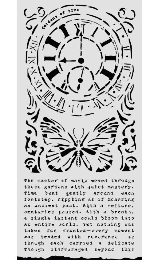 Stamperia Gardens of Time Thick Stencil 12x25cm Clock and Butterfly (KSTDL158) 