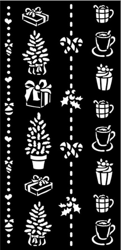 Stamperia Christmas Stencil - Border Gifts and Cups KSTDL70