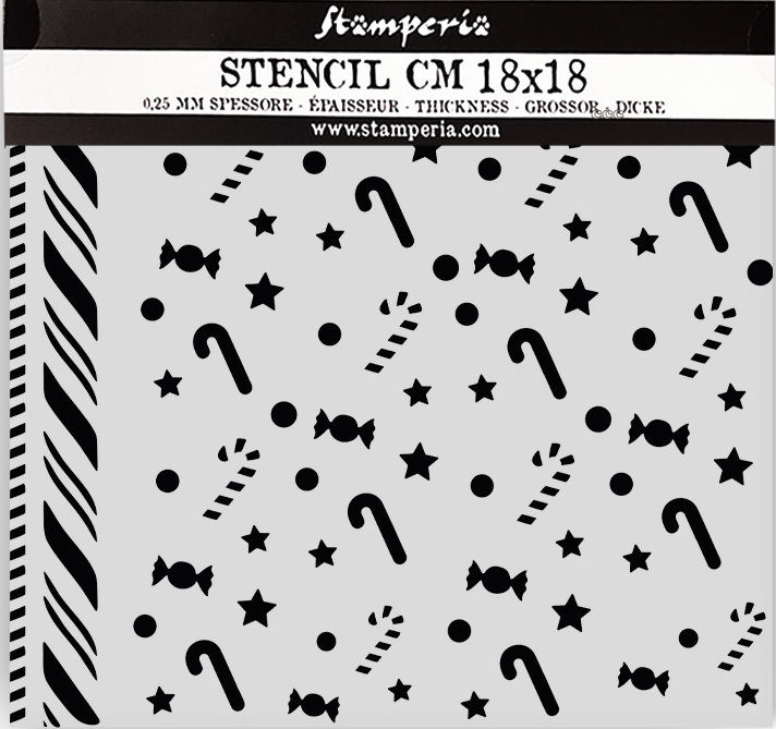 Stamperia Candy Christmas Thick stencil 18X18cm - Candy Canes Pattern  (KSTDQ124)