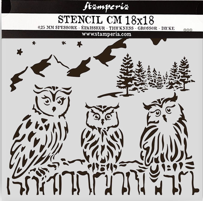 Stamperia The Owl's House Thick Stencil 18x18cm - Owls (KSTDQ125)