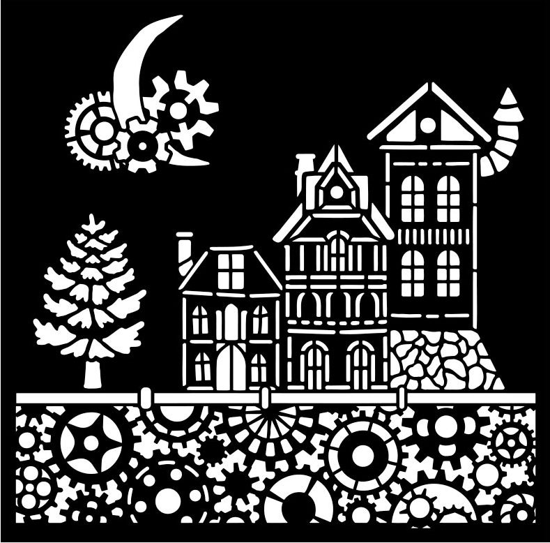 Stamperia Gear up for Christmas Thick Stencil 18x18cm - Houses (KSTDQ129) 