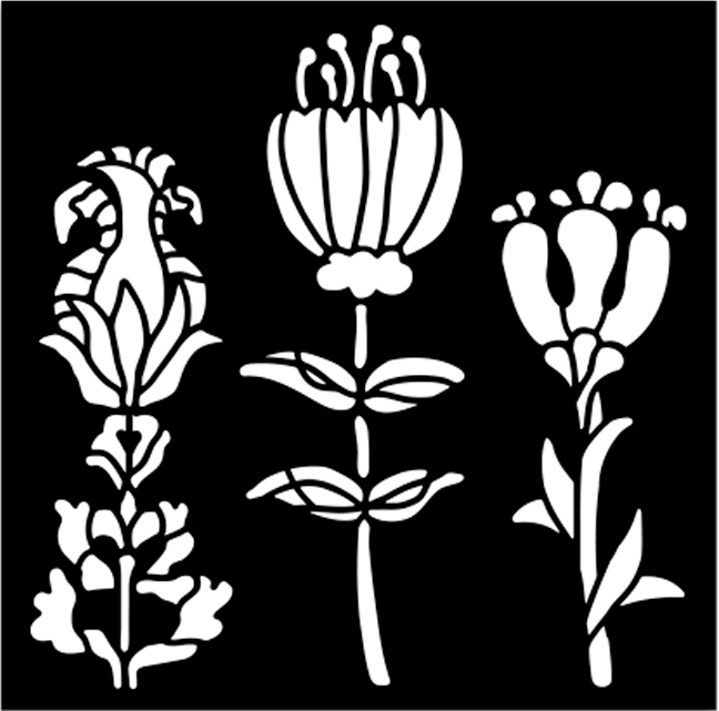 Stamperia Furry Friends Thick Stencil 12x12cm Stylised Flowers (KSTDS63) 