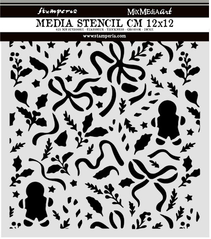NEW Stamperia Thick Stencils 12x12cm Christmas Ribbons and Gingerbread (KSTDS74) 