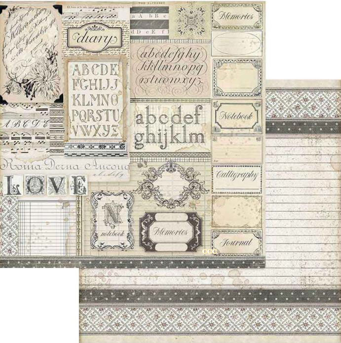 Stamperia Double-Sided Paper - GALLIGRAPHY Patchwork of Labels (SBB739)