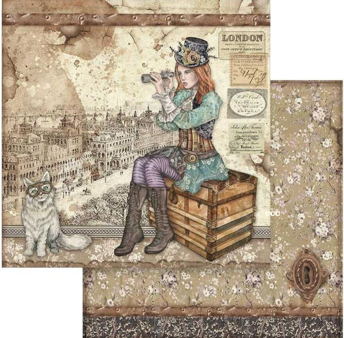 Stamperia Double-Sided Paper -  Lady Vagabond and Cat (SBB760)