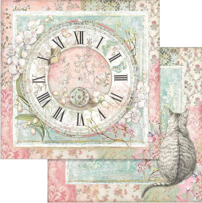 Stamperia Double-Sided Paper - Clock and Cat (SBB753)