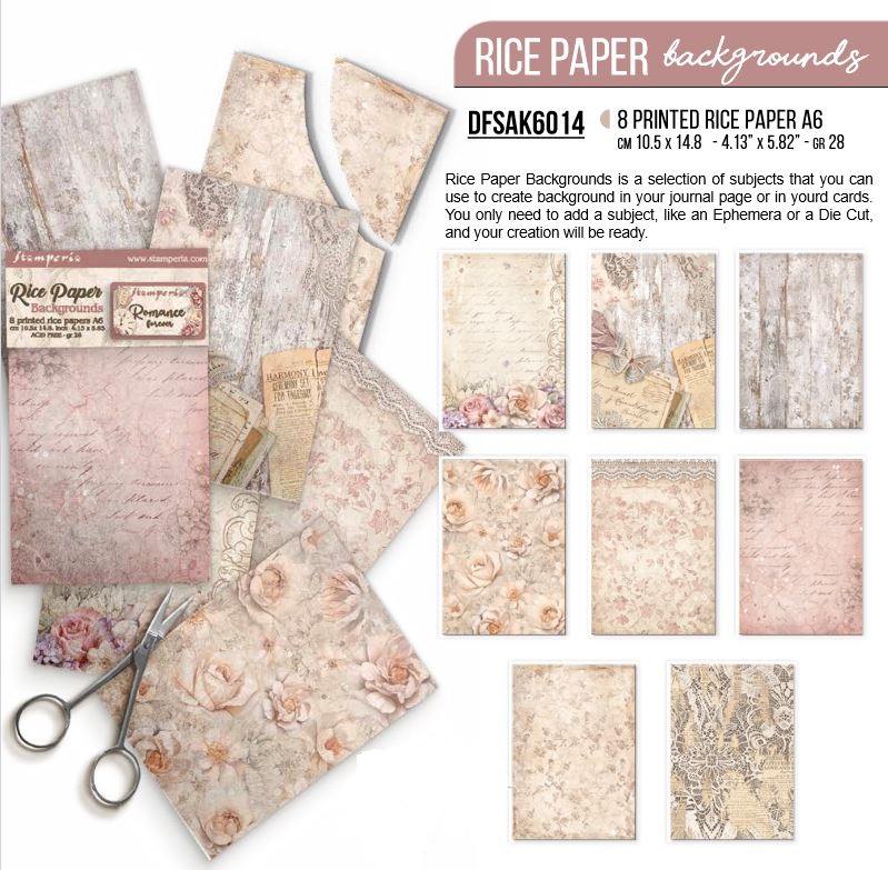 Stamperia Romance Forever A6 Rice Paper Backgrounds (8pcs)