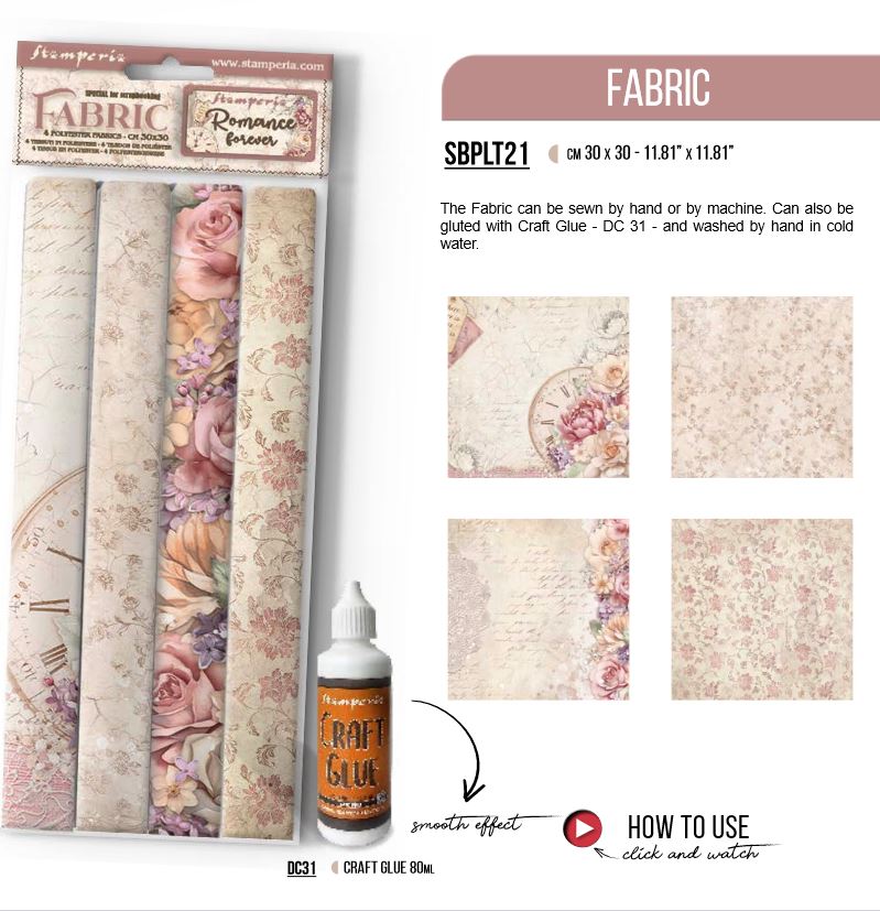 Stamperia Romance Forever Fabric Sheets (4pcs)