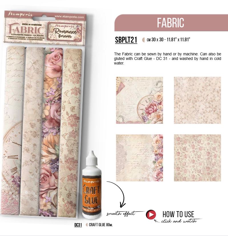 Stamperia Romance Forever Fabric Sheets (4pcs)