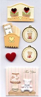3D Decorative Stickers - Teddy & Hearts (S39)