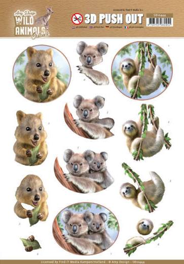 Amy Design Wild Animals Outback Push-Out Decoupage KOALA/SLOTH/WOMBAT (SB10444)