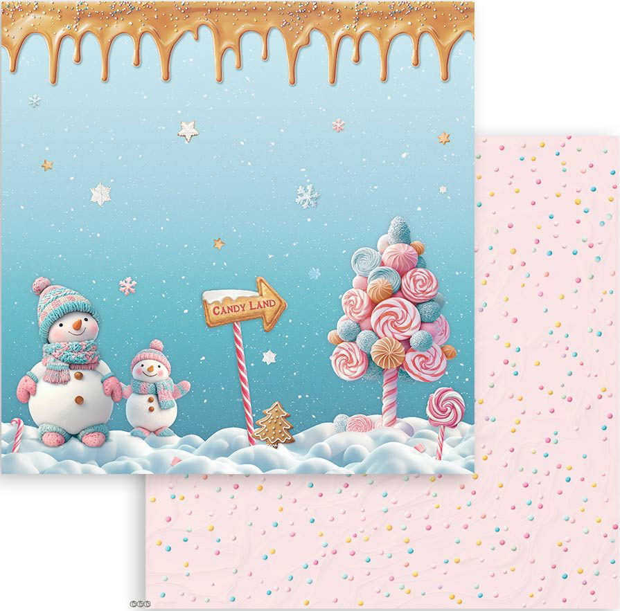 Stamperia Candy Christmas 12x12 Inch Paper - Snowmen (SBB1081)
