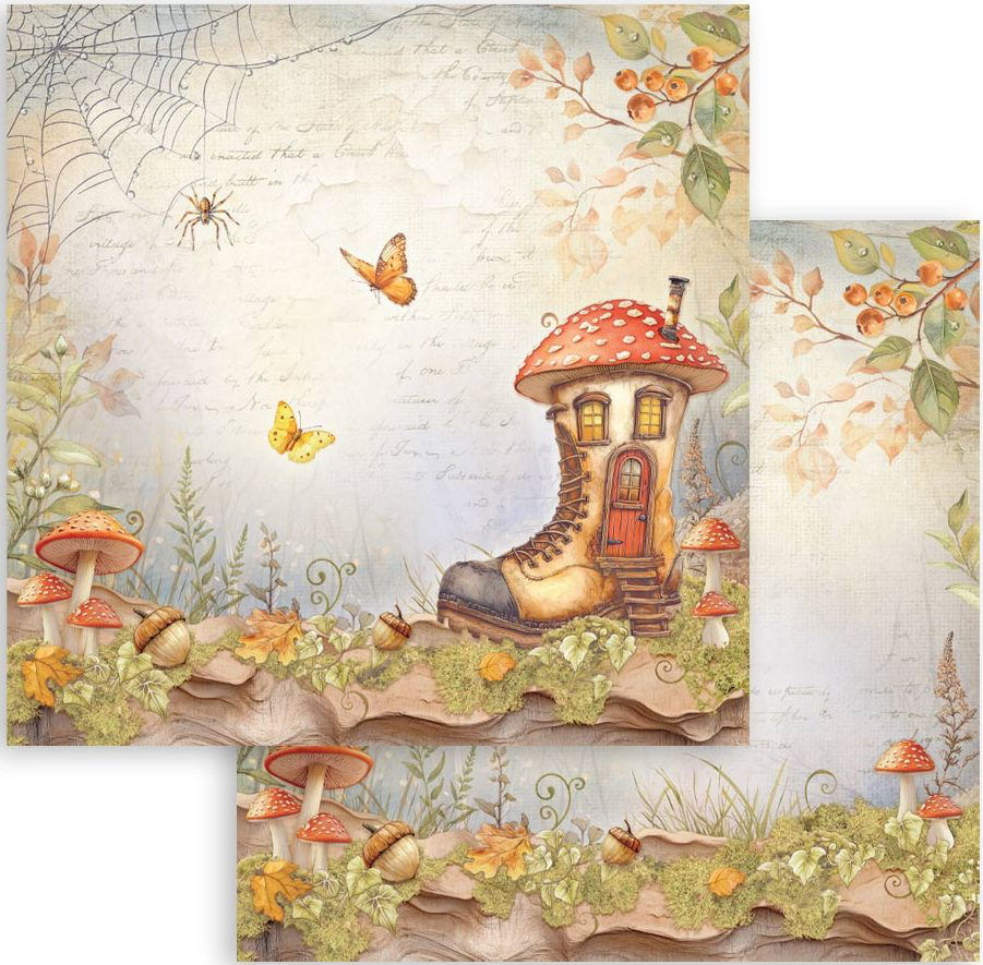 Stamperia Whispering Woods 12x12  Paper - Boot's House  (SBB1092) 