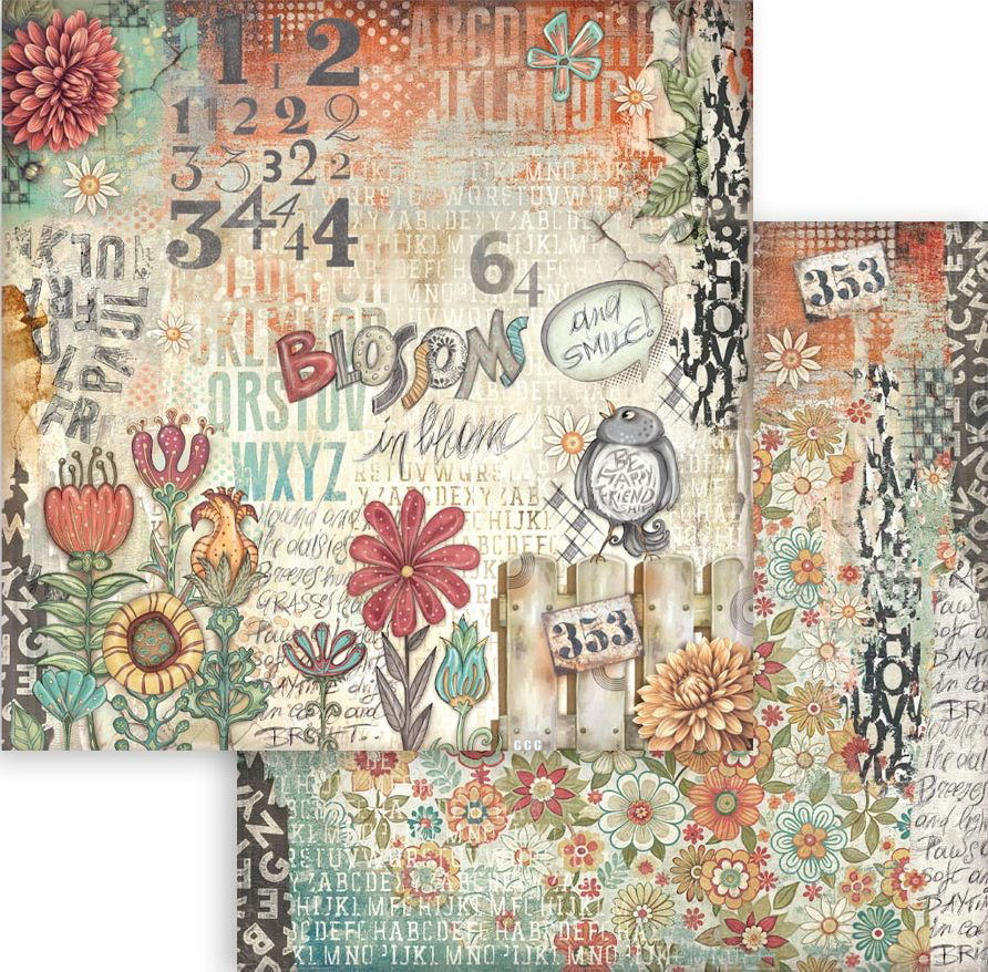 Stamperia Furry Friends 12x12  Paper - Flowers  (SBB1101)