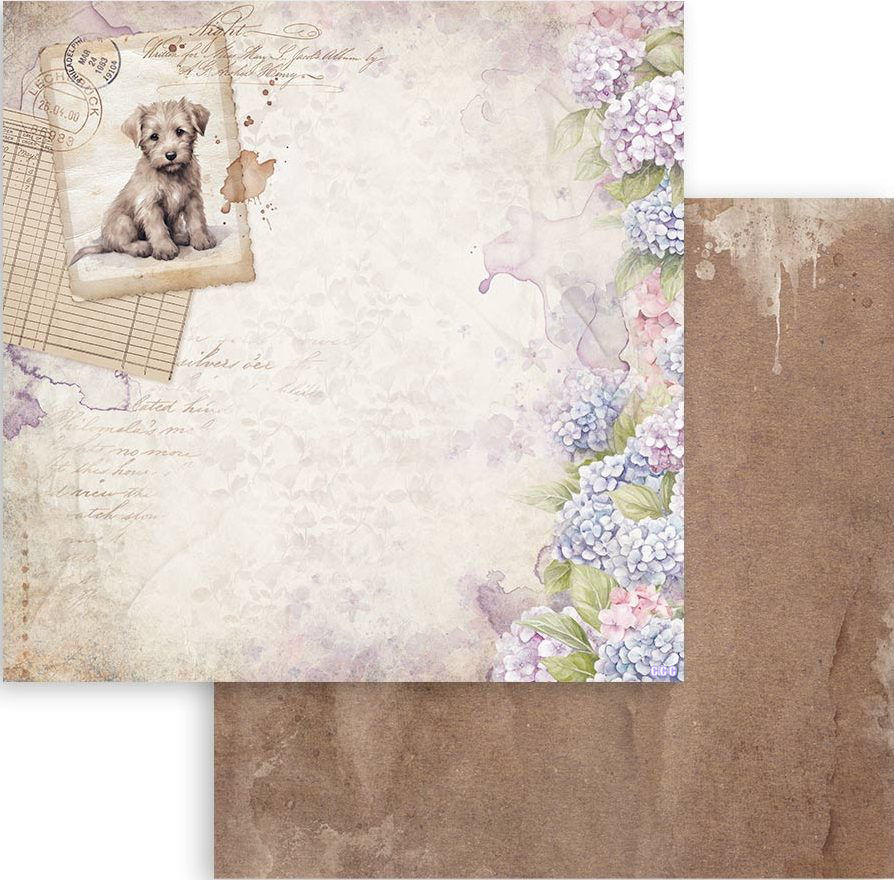 Stamperia Quiet Days 12x12 Paper -Dog Postcard (SBB1107) 