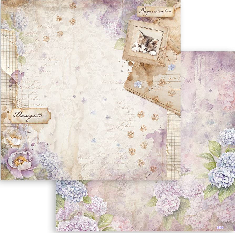 Stamperia Quiet Days 12x12 Paper - Kitten (SBB1109)