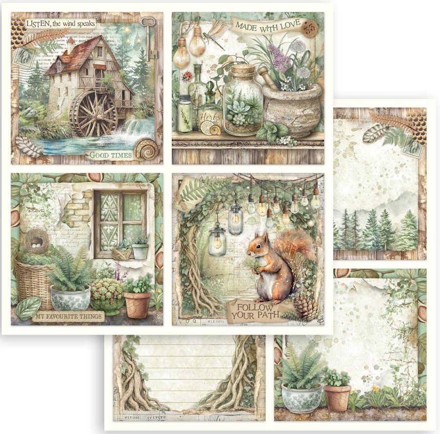 Stamperia Herbarium Silvae 12x12 Paper - 4-Cards (SBB1114)