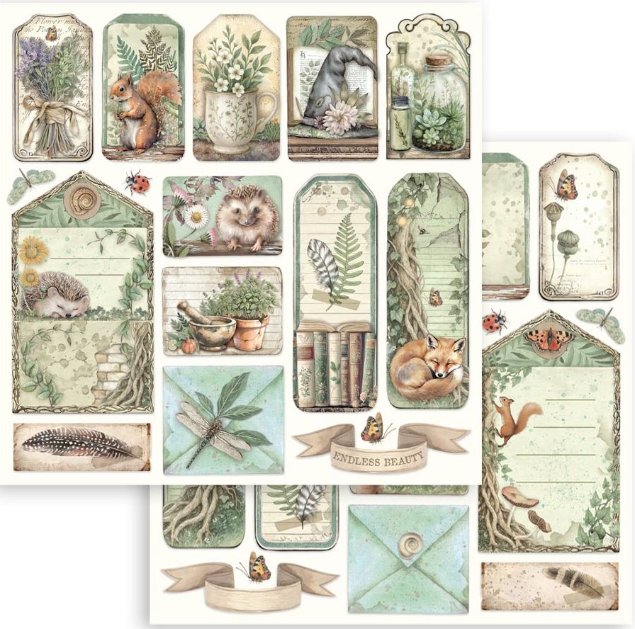 Stamperia Herbarium Silvae 12x12 Paper - Tags & Letters (SBB1115)