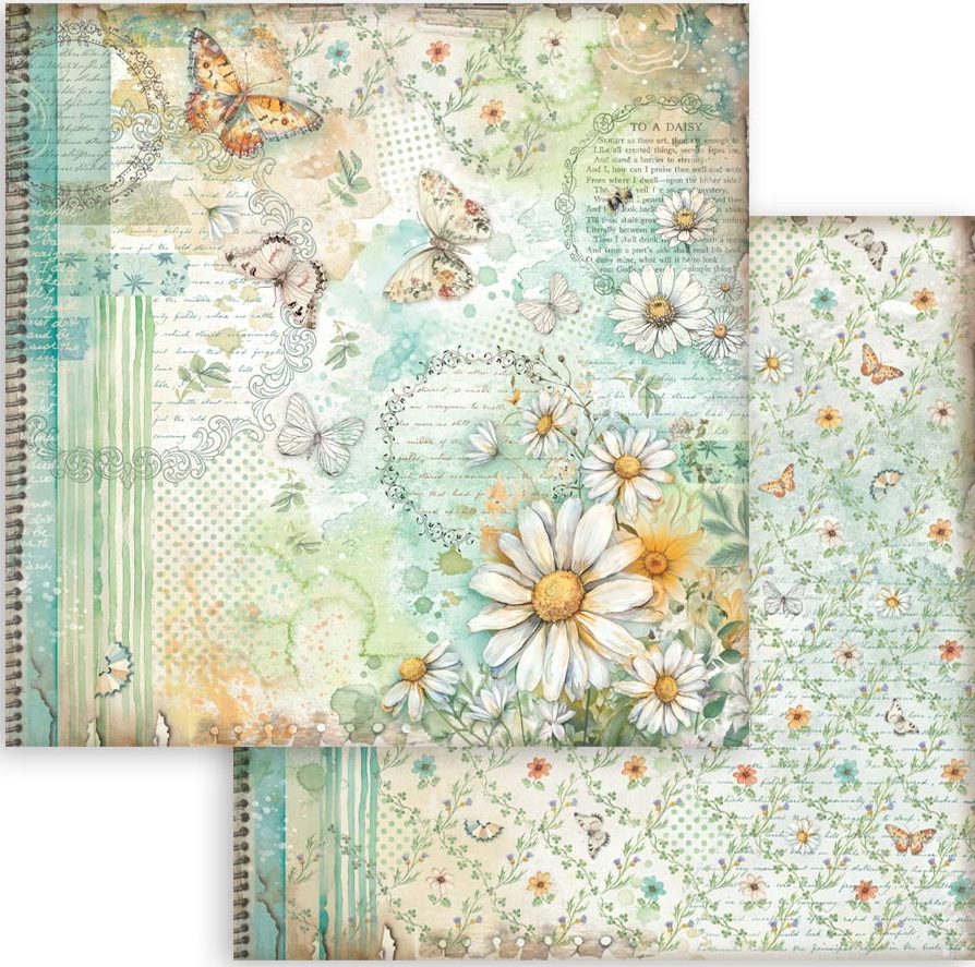 Stamperia Daisy Art 12x12 Paper - BUTTERFLY AND DAISY (SBB1129)