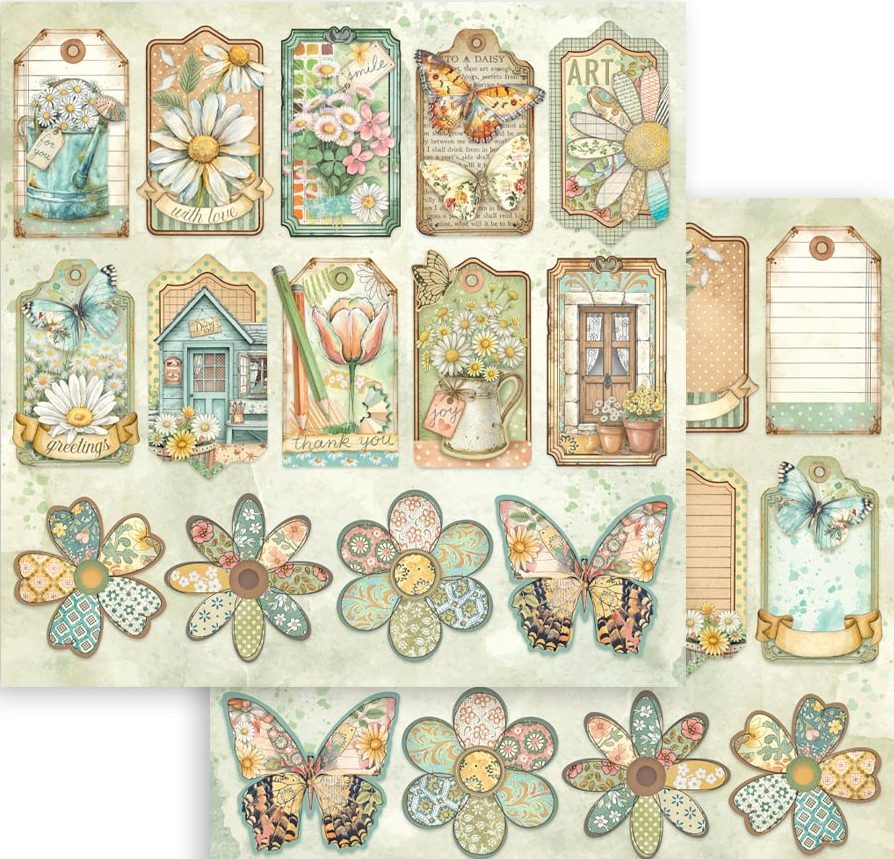 Stamperia Daisy Art 12x12 Paper - TAGS (SBB1131)
