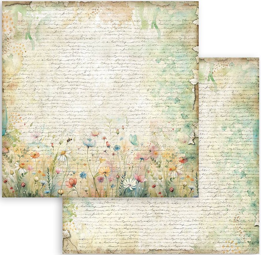 Stamperia Daisy Art 12x12 Paper - HANDMADE LETTER WITH FLOWERS (SBB1133)