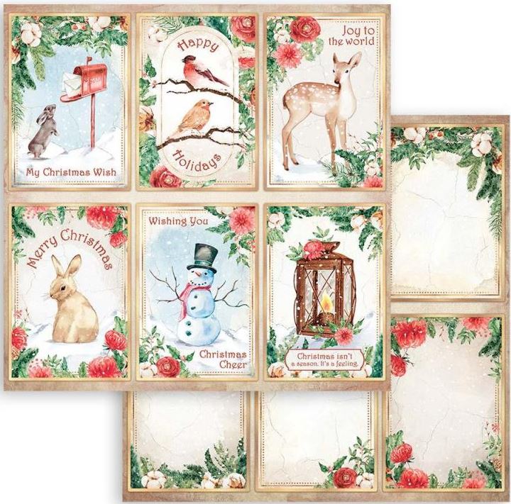 Stamperia Double-Sided Paper - HOME FOR THE HOLIDAYS CARDS SBB900