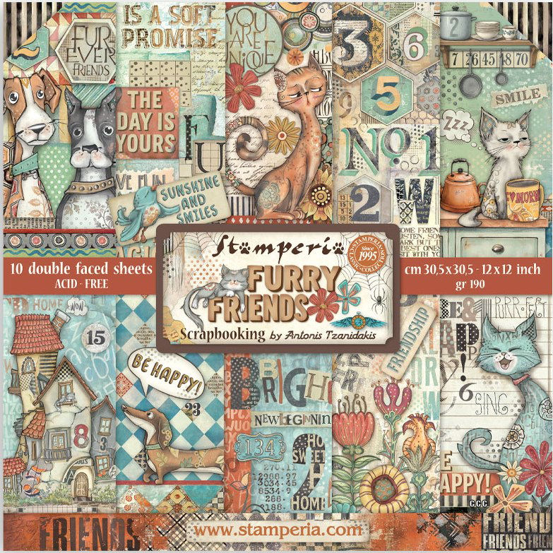 Stamperia Furry Friends 12x12 Inch Paper Pack