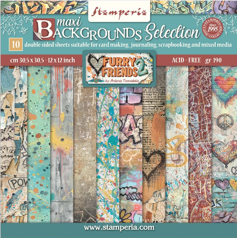 Stamperia Furry Friends 2 12x12 Inch Paper Pack BACKGROUNDS
