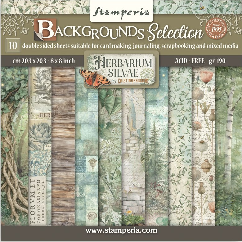 Stamperia Herbarium Silvae 8x8 Inch Paper Pack BACKGROUNDS (SBBS136) 