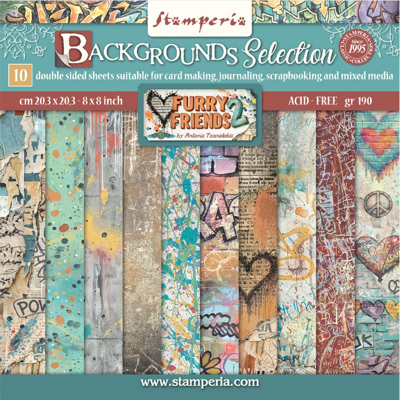 Stamperia Furry Friends 2 8x8 2 Inch Paper Pack BACKGROUNDS