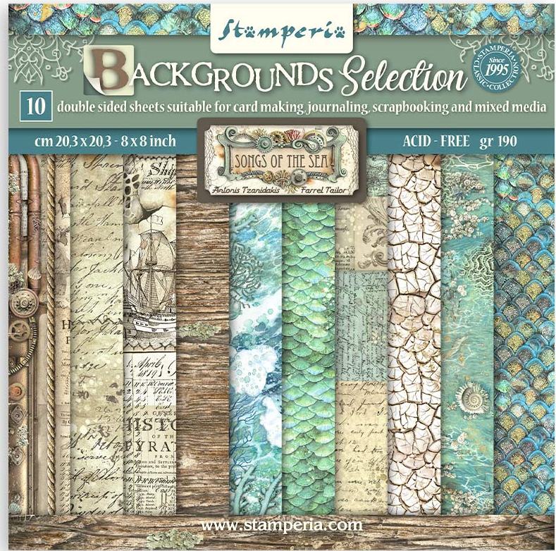 Stamperia Songs of the Sea 8x8 Paper Pack BACKGROUNDS