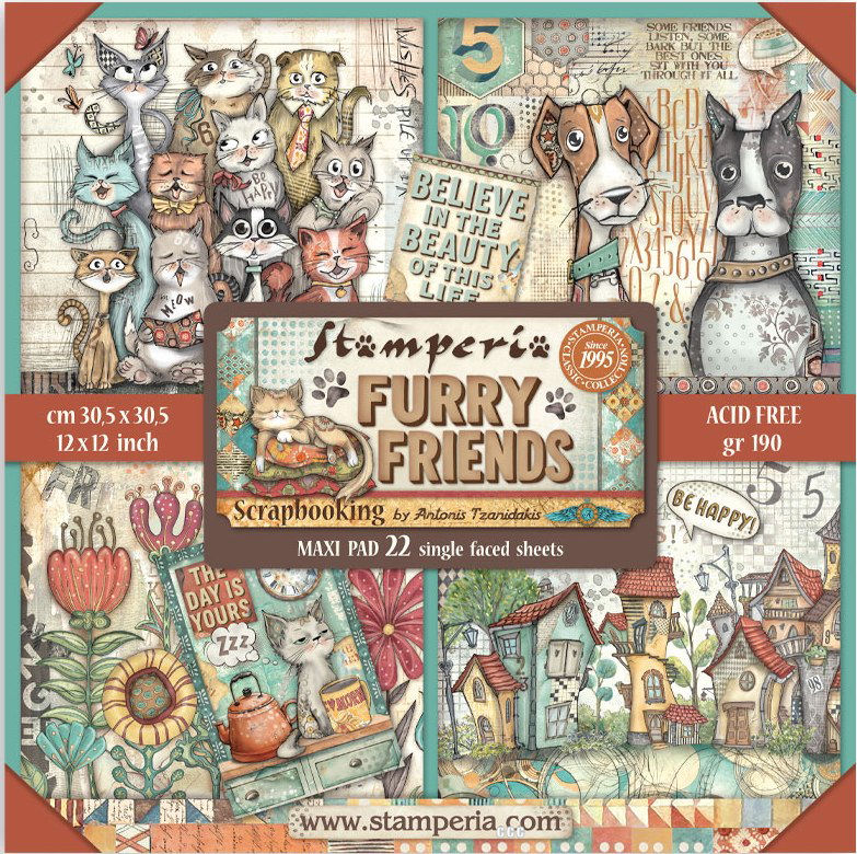 Stamperia Furry Friends 12x12 Inch Maxi Paper Pack (Single Face) 