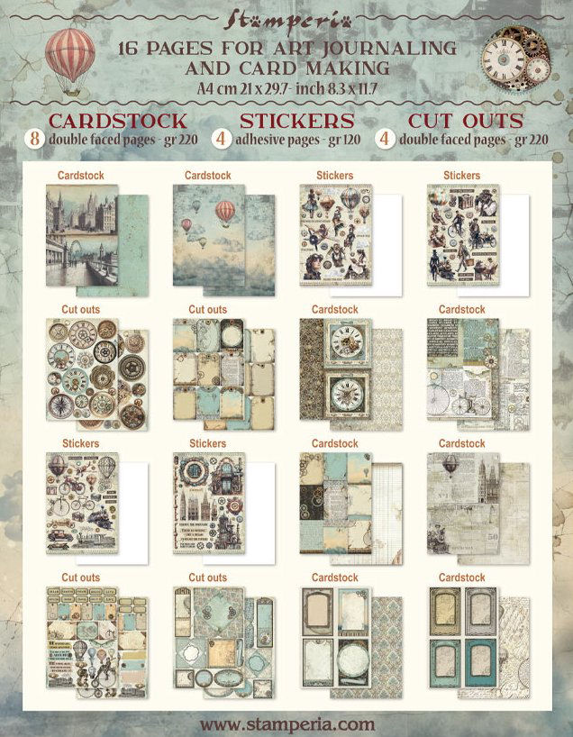 NEW: Stamperia Voyages Fantastiques Junk Journal Stickers, Backgrounds, Cut-Outs (SBJK05) 