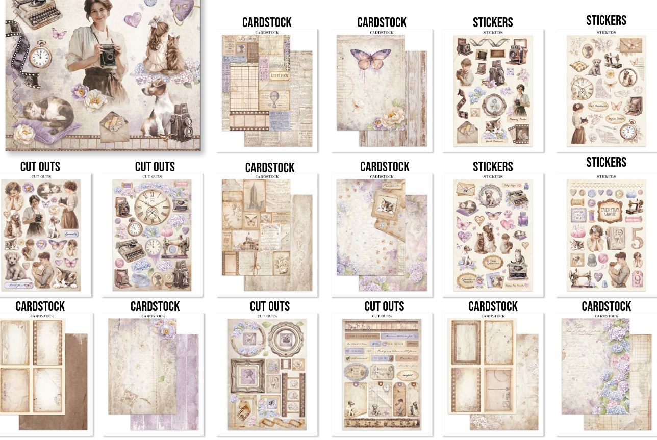 Stamperia Quiet Days Junk Journal Stickers, Backgrounds, Cut-Outs