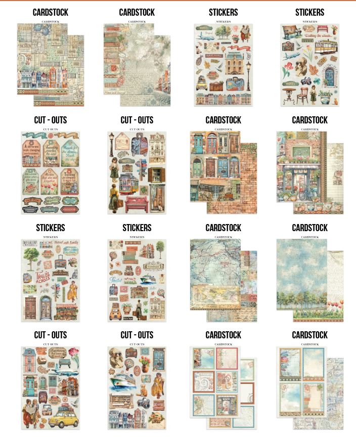 NEW Stamperia Art of Travelling  Junk Journal Stickers, Backgrounds, Cut-Outs (SBJK16) 