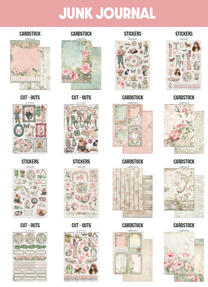 NEW Stamperia House of Roses Junk Journal Stickers, Backgrounds, Cut-Outs