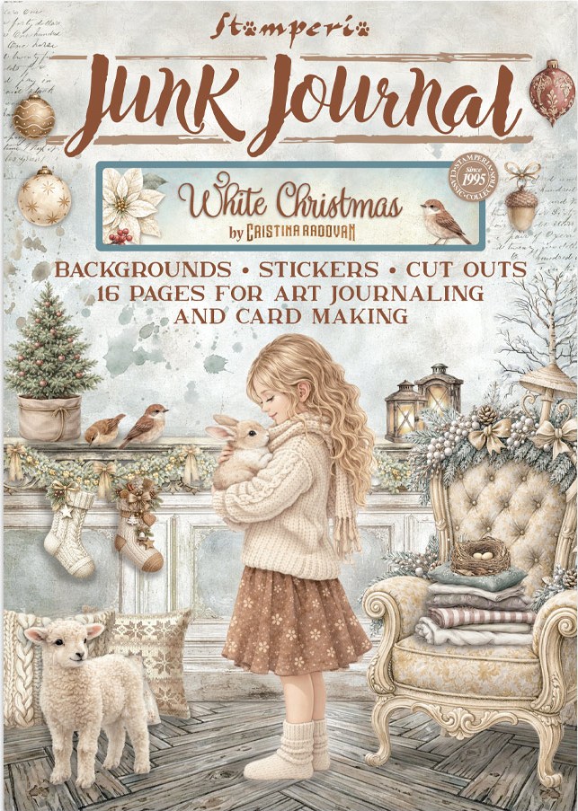 Stamperia White Christmas Junk Journal Stickers, Backgrounds, Cut-Outs