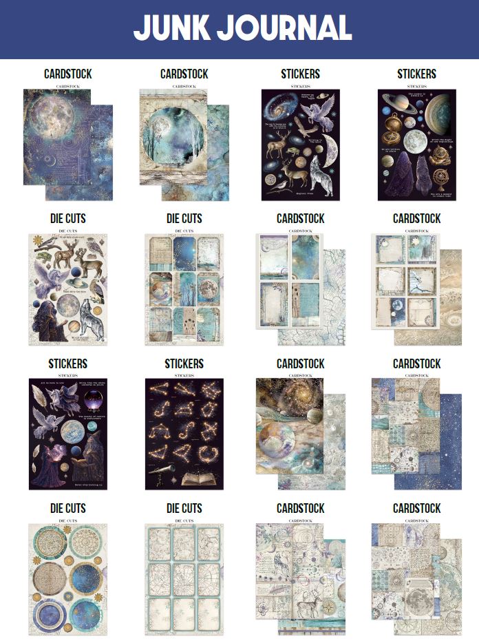Stamperia Cosmos Junk Journal Stickers, Backgrounds, Cut-Outs by Cristina Radovan