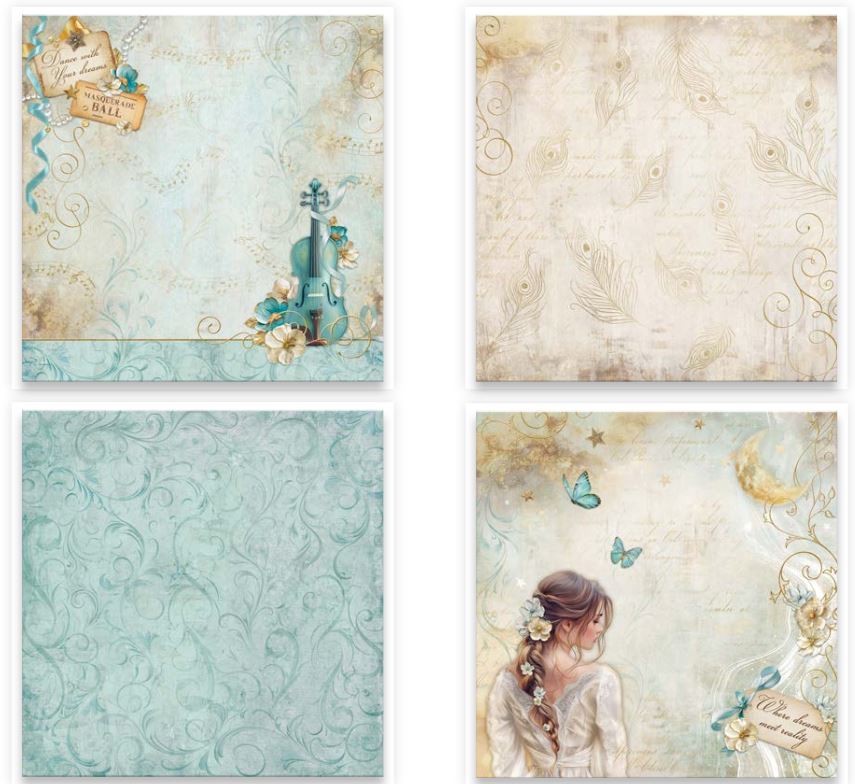 Stamperia Masquerade 12x12 Inch Fabric Sheet (4pcs) (SBPLT41) 