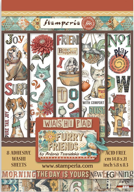Stamperia Furry Friends A5 Washi Pad (8pcs) 