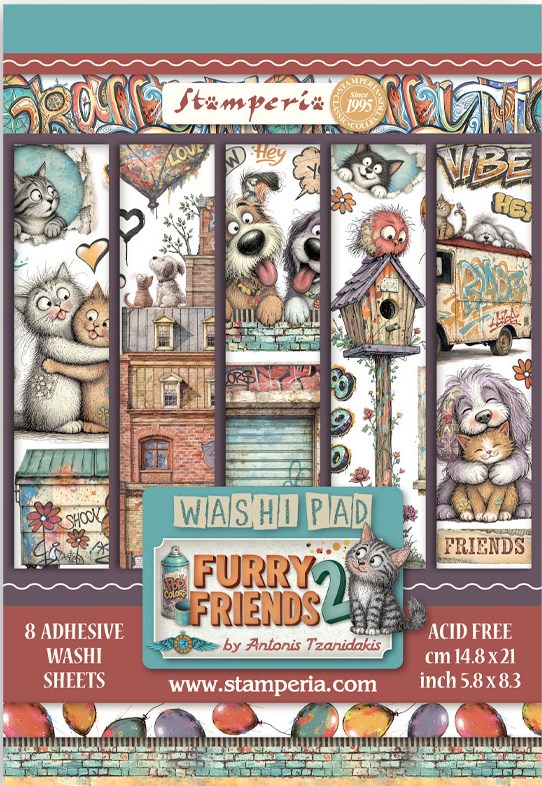 Stamperia Furry Friends 2 A5 Washi Pad (8pcs) 