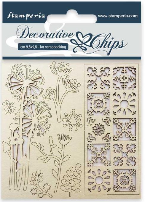 Stamperia Decorative Chips FLOWERS & TILE (SCB02)