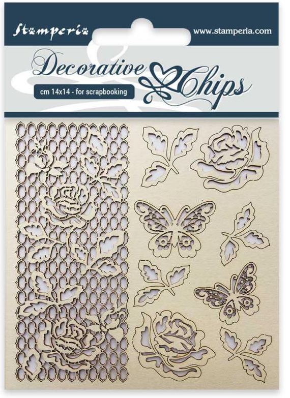 Stamperia Decorative Chips ROSE & BUTTERFLY (SCB16)