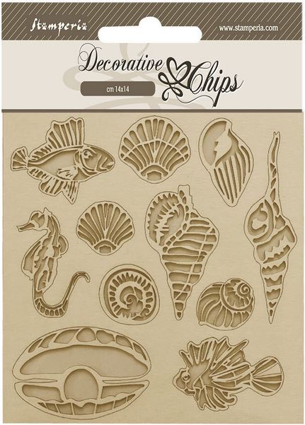 Stamperia Songs of the Sea Decorative Chips Shells and Fish (SCB186)