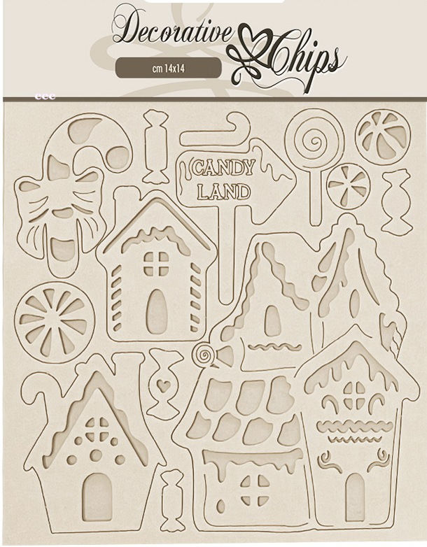 Stamperia Candy Christmas Decorative Chips Marzipan Houses (SCB272) 