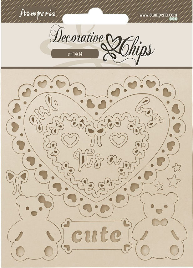 Stamperia Baby Decorative Chips Heart and Bears (SCB283) 