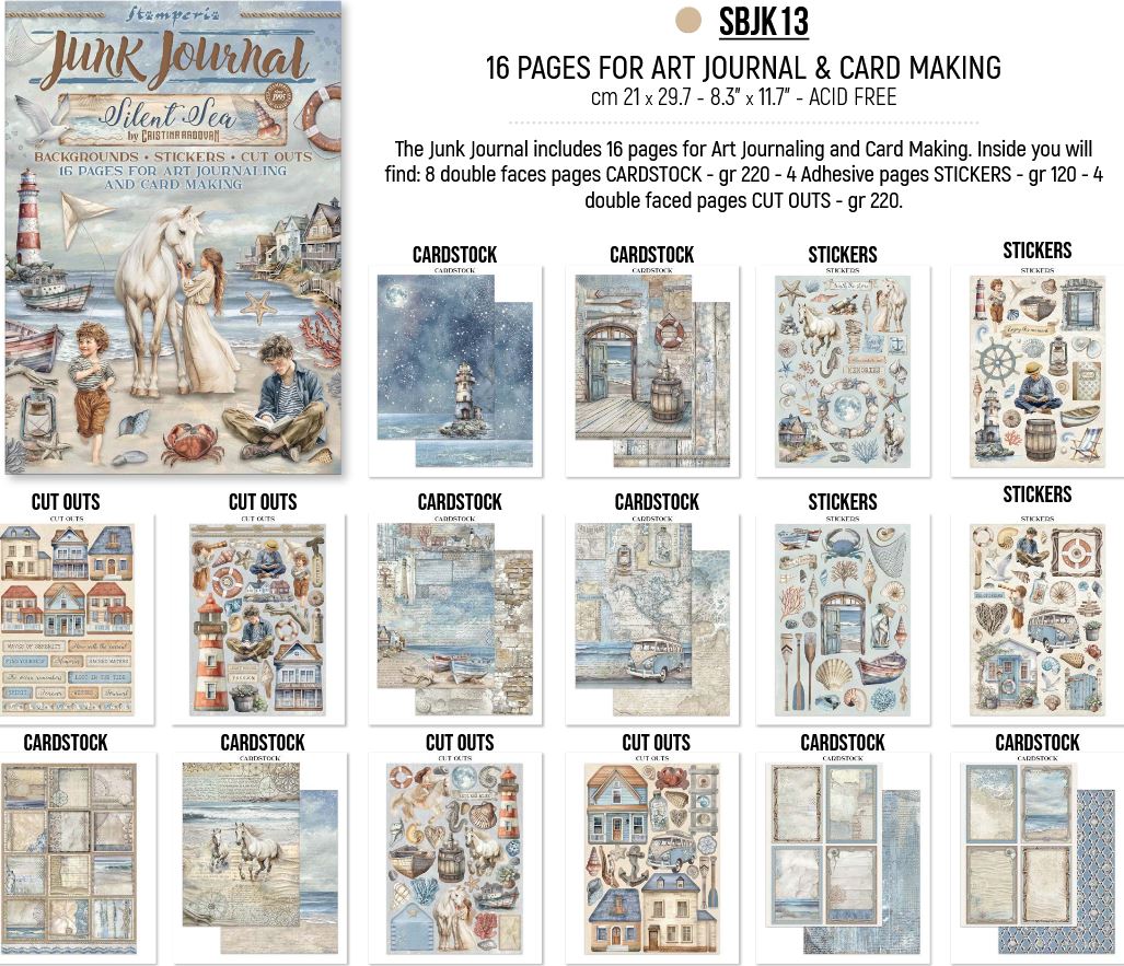 NEW Stamperia Silent Sea Junk Journal stickers, Backgrounds, Cut-Outs