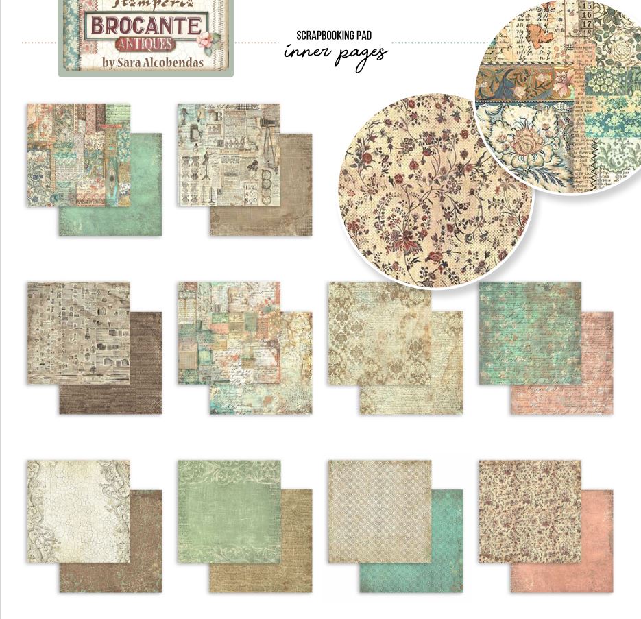 Stamperia Brocante Antiques Backgrounds 8x8 Inch Paper Pack 