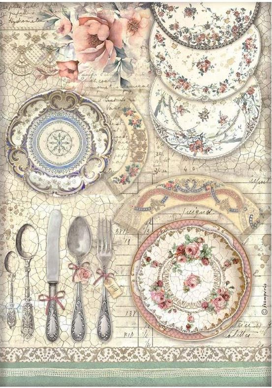 Stamperia Brocante Antiques A4 Rice Paper - Plates (DFSA4856)