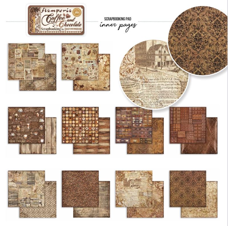Stamperia Coffee and Chocolate BACKGROUNDS 8x8 Paper Pack